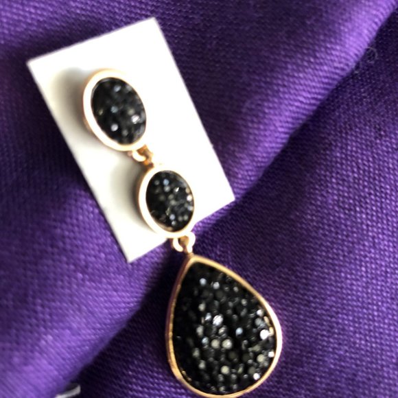 Fossil Black Stone and Shiny Drop Earrings - Picture 6 of 9